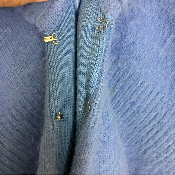Vintage cardigan shacket light blue angora ruffle collar fluffy soft pastel - Picture 8 of 10